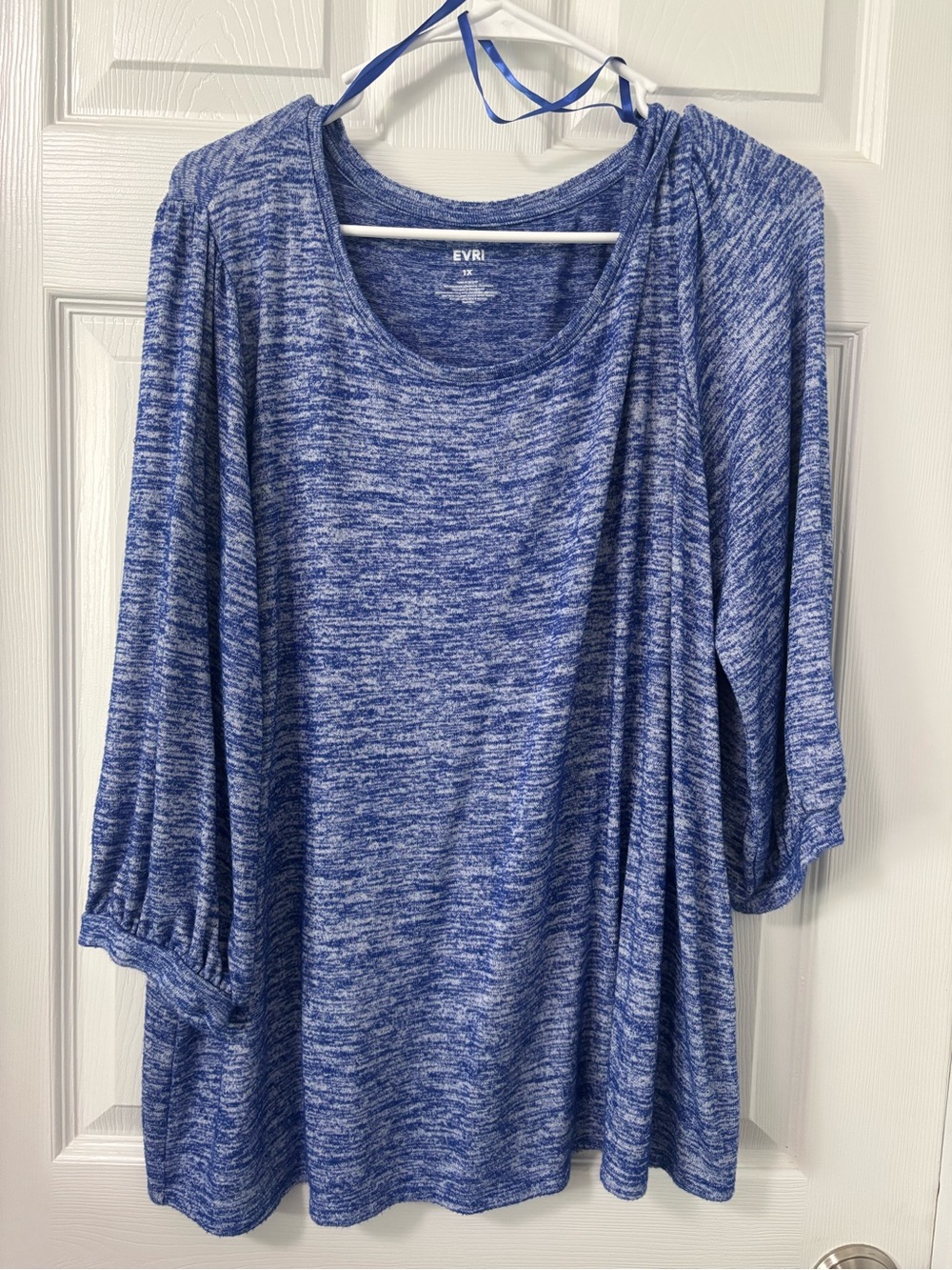 EVRI Blue Heather Scoop Neck Relaxed Knit Top